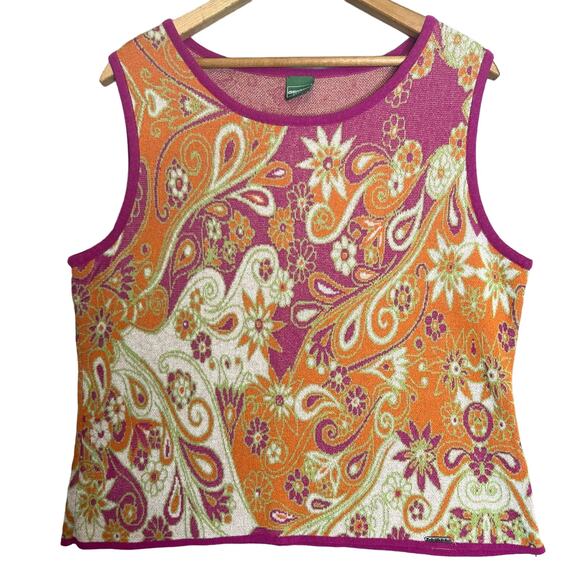 Geiger Austria Size Large Colorful Paisley Linen Blend Cardigan Tank Twin Set - Picture 8 of 16